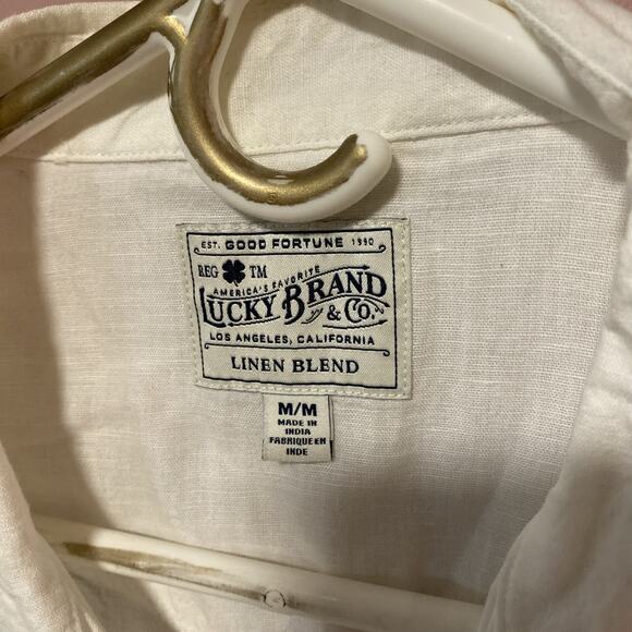 Lucky Brand White Linen Pearl Snap Shirt Men’s Medium Western Long Sleeve - Picture 4 of 9